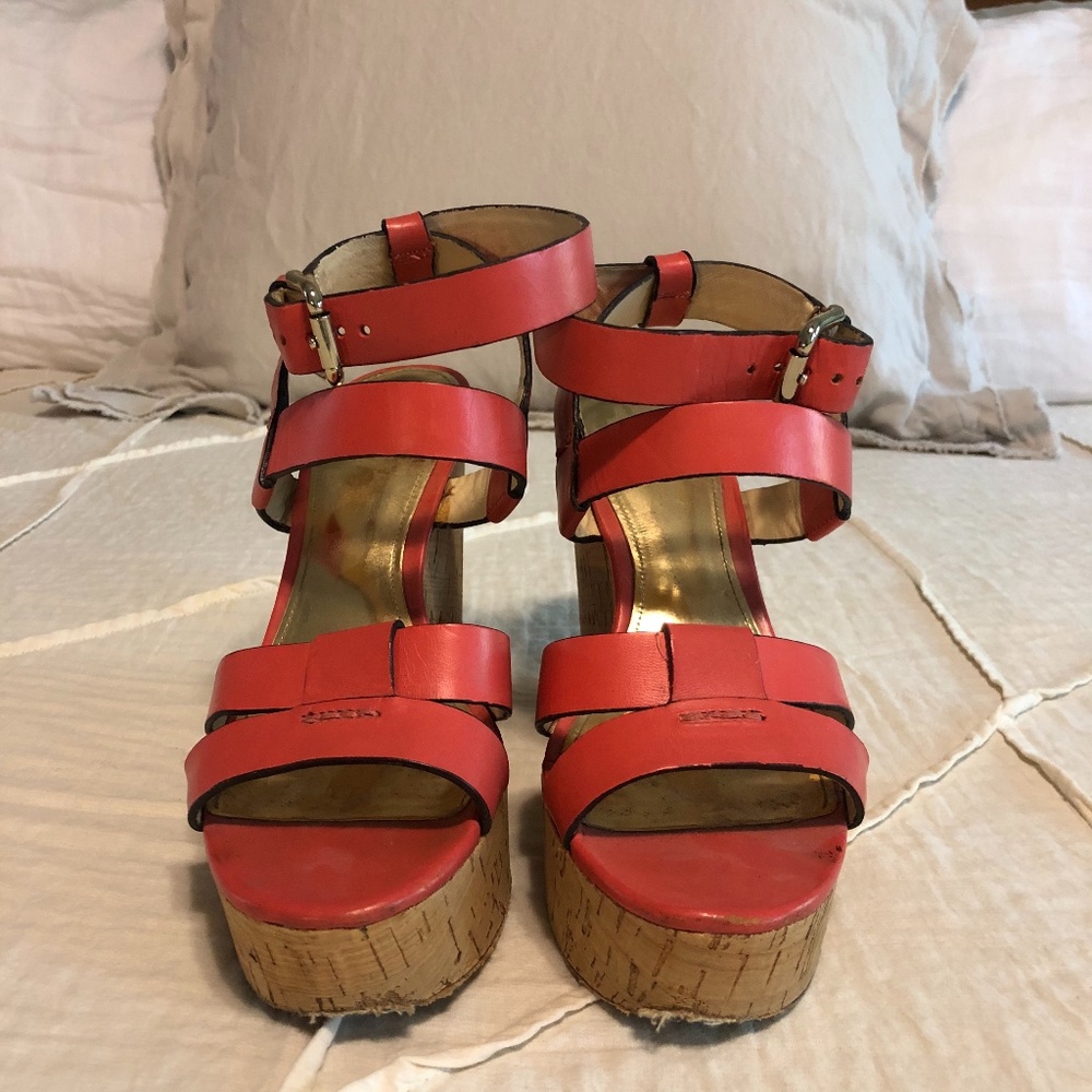 Coach Charla Cork Wedges - Coral - Sz 7
